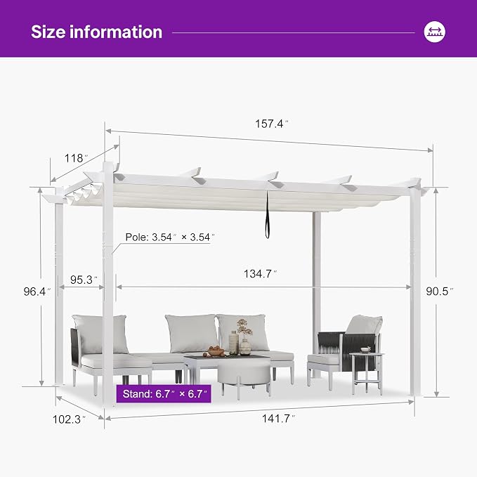 PURPLE LEAF Outdoor Pergola 10' x 13' White Pergola, Double Canopy, anchored - Image 3