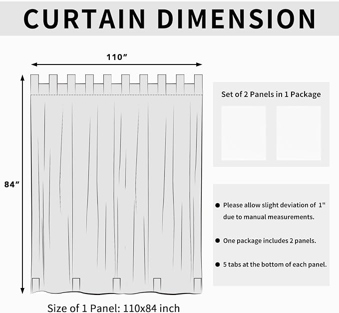 Easy-Going Outdoor Patio Curtains 2 Panels, 110x84 inch, Porch and Pergola - Image 6