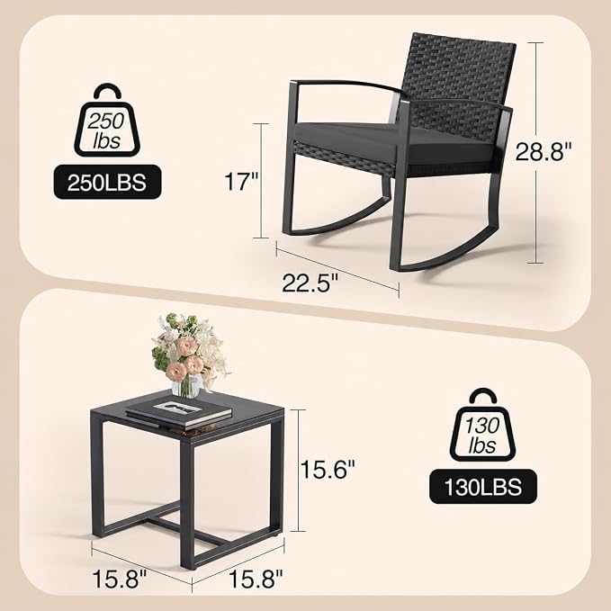 Qsun 3 Pieces Patio Furniture Set Rocking Bistro Set, Outdoor Patio Furniture - Image 2
