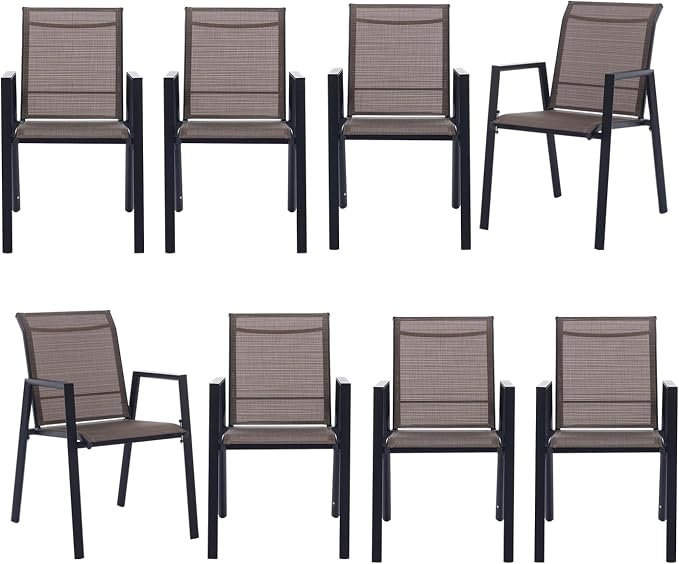 Outdoor Patio Chairs Set of 8, Mocha Stackable Outdoor Chairs, Lightweight - Image 7