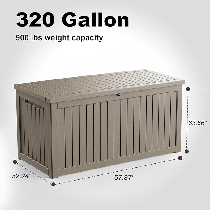 320 Gallon Large Outdoor Storage Box Waterproof, UV Resistant Resin Deck Box - Image 2