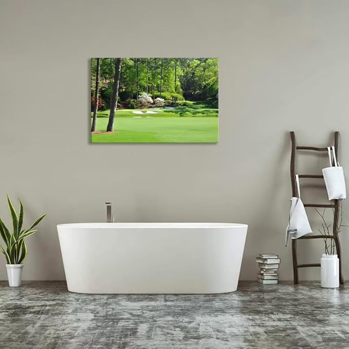 Augusta National Golf Club 12th Hole Wall Art for Living Room Bedroom Bathroom Home Decorations Golf Art Augusta Golf Course Poster Prints Golf Art Framed Ready to Hang(28''H x 44''W)