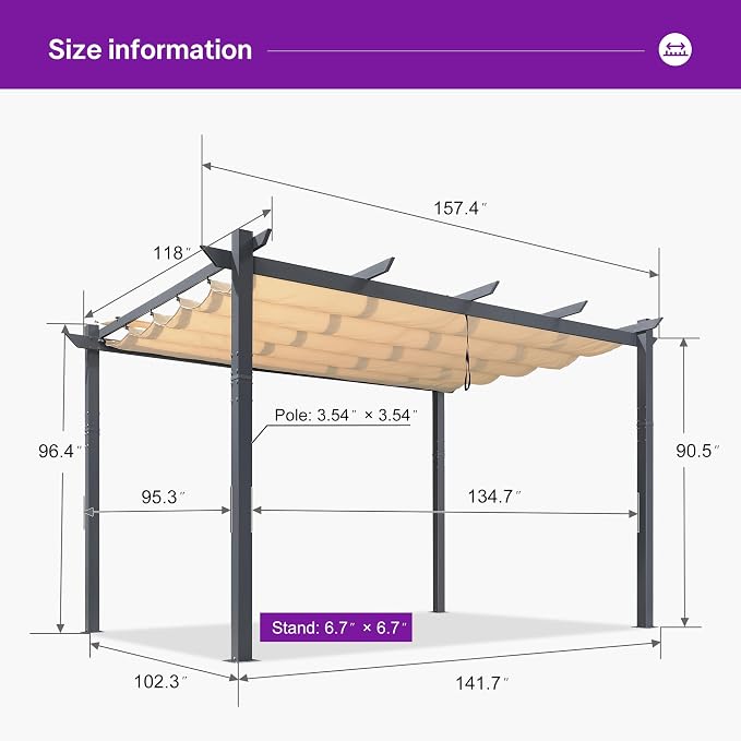 PURPLE LEAF Retractable Pergola 10' x 13' w/Double Canopy - Image 2