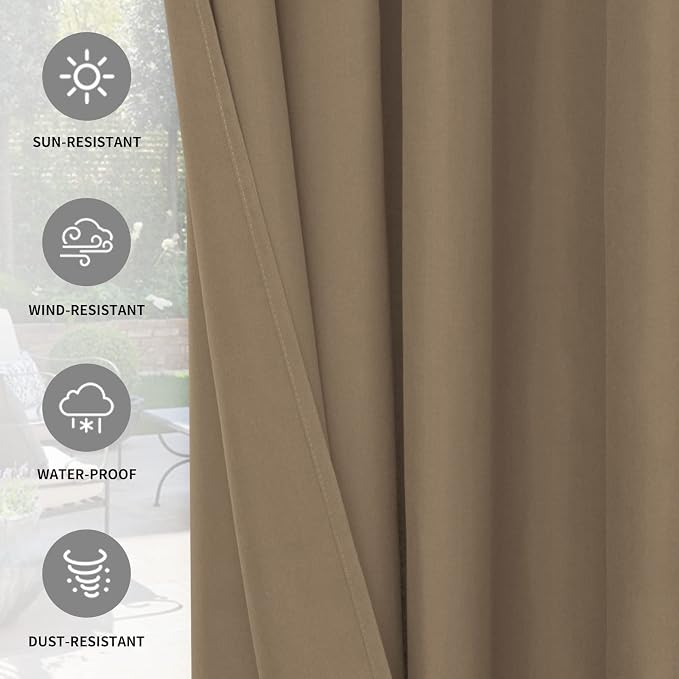 Easy-Going 100% Waterproof Outdoor Curtains 54x120 inch, Sand | Windproof - Image 5