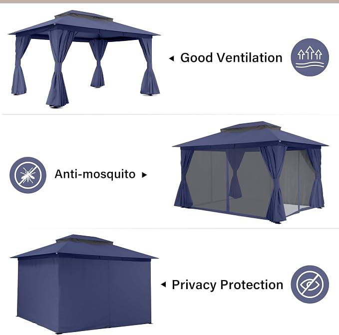 10'x13' Outdoor Gazebo, Heavy Duty Metal Frame Patio Canopy - Image 5