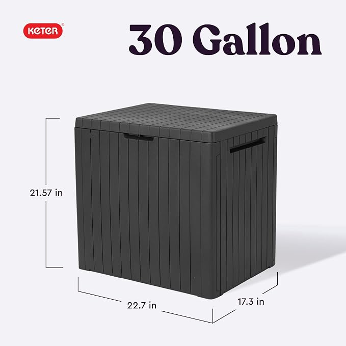 Keter City 30 Gal Outdoor Storage Box and Patio Side Table | Grey, Weatherproof - Image 2