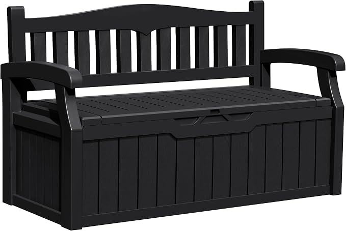 Greesum 80 Gallon Outdoor Storage Bench, Deck Box, Dark Black | by BuynowfromGreesum