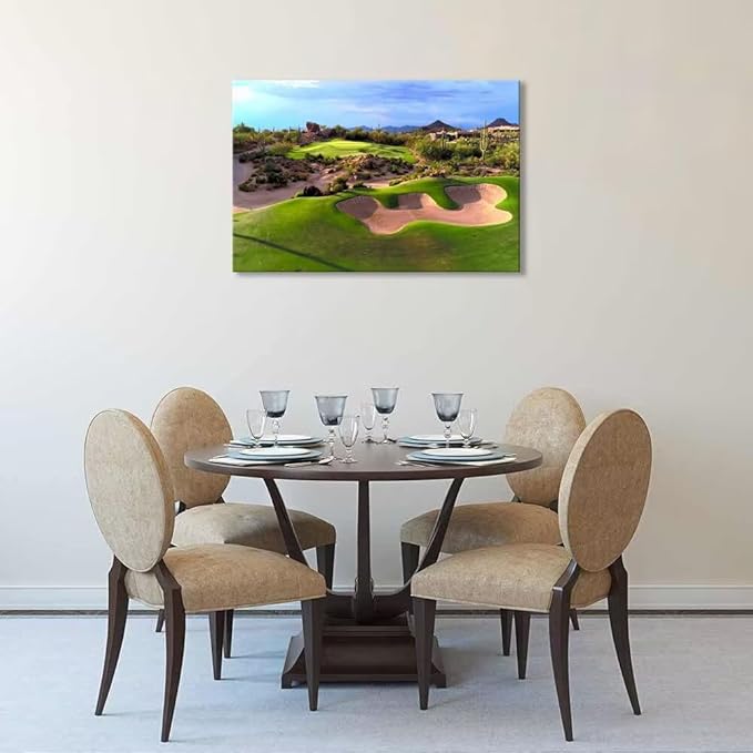 Arizona Desert Golf Course Canvas Wall Art Prints Golf Course Wall Decor for Living Room Bedroom Bathroom Home Decorations Golf Course Picture Framed Artwork Ready to Hang(12''H x 16''W)