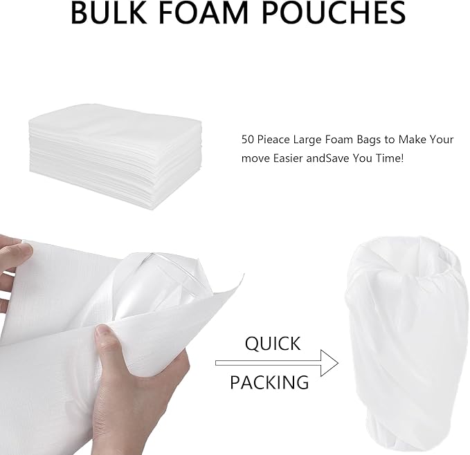 50Pack Packing Foam Pouches 12x16Inch, Large Cushion Foam Wrap Pouches for Packing Moving and Storage Such as Mugs,Cups,Glasses,China and Dishes