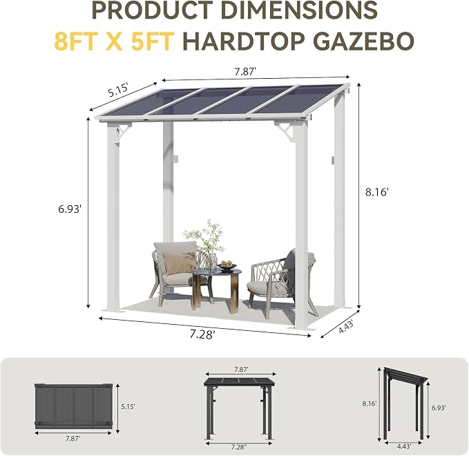 Aoxun 8’x5’ Gazebo for Patio, Gazebo Pergola - Image 2