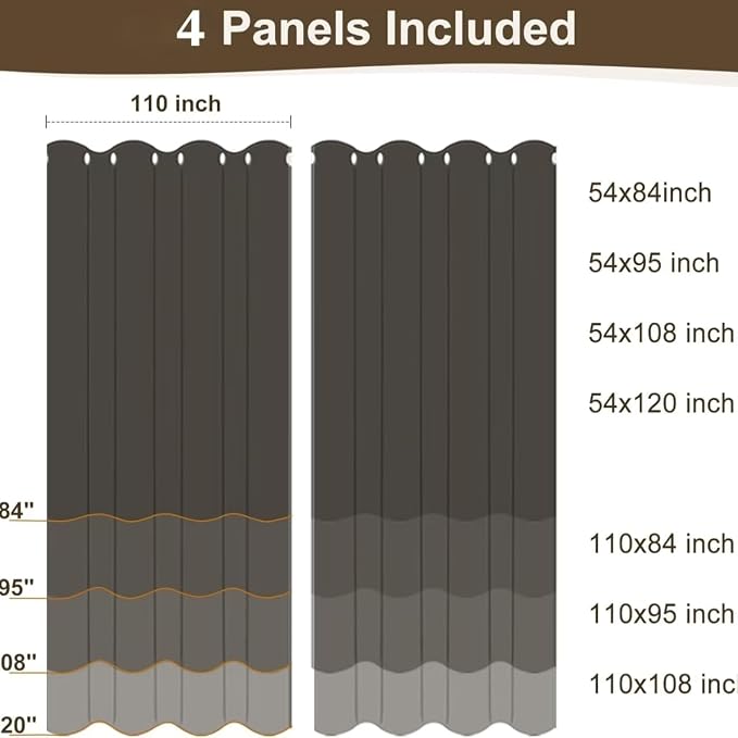 Windproof Outdoor Curtains for Patio Waterproof 4 Pcs 110x120 In Cream | - Image 9