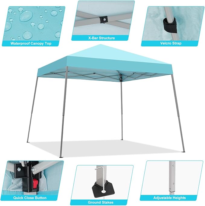 10x10FT Slant Leg Pop Up Canopy Tent, Portable Outdoor Shelter | 10x10FT Base - Image 2