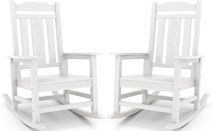 SERWALL Outdoor Rocking Chairs Set of 2, HDPE Rocking Chair Outdoor by SERWALL
