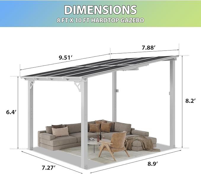 Aoxun 8’x10’ Gazebo with Aluminum Frame & Polycarbonate Panel, Outdoor Patio - Image 2