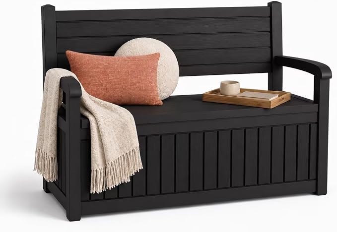 100 Gallon Wood-Grain Storage Bench, Waterproof & Lockable, Doubles as Bench by MAIUSCOLI