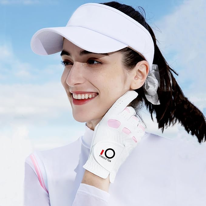 FINGER TEN Ladies Golf Gloves Left Right Hand 1 Pack, Golf Glove for Women's Golfer Lh Rh All Weather Grip, Size Fit Small Medium Large XL