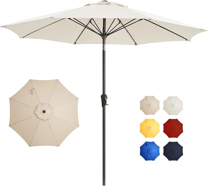 9 FT Patio Umbrella Outdoor patio deck umbrella White | Large UPF50+ by GREFORG