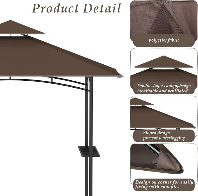 5x8Ft Grill Gazebo Replacement Top, Water-Resistant Fabric, BBQ Gazebo Cover - Image 4