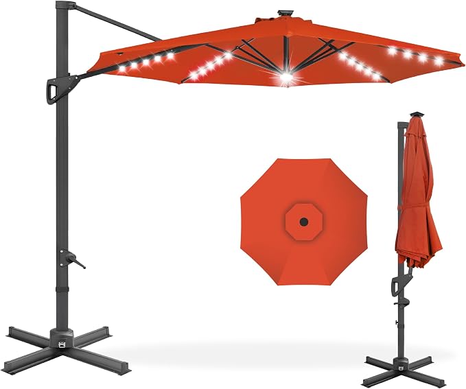 Best Choice Products 10ft Solar LED Cantilever Patio Umbrella, 360-Degree by Unknown