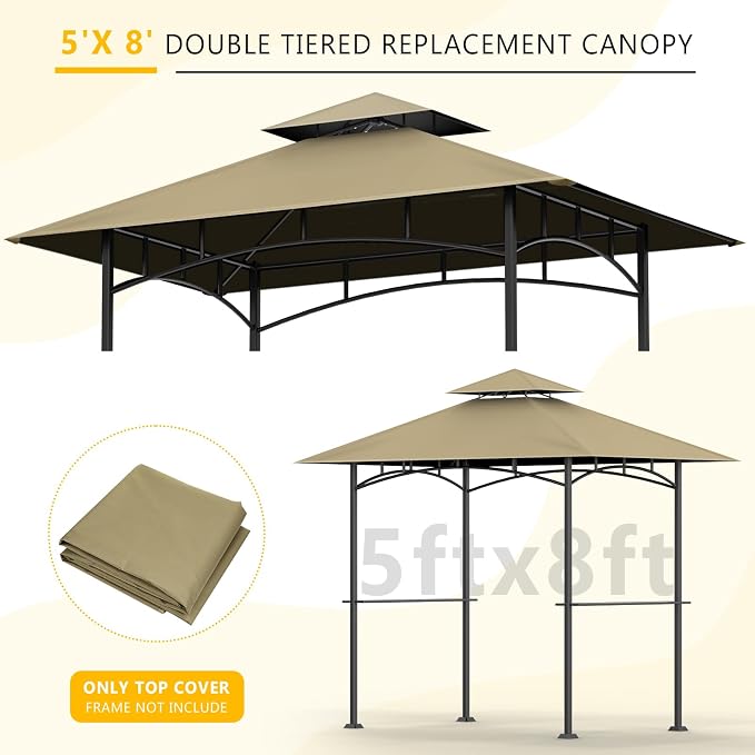 Grill Gazebo Canopy Replacement, 5 x 8 Ft, Khaki | Only Fits Model L-GG001PST-F - Image 5
