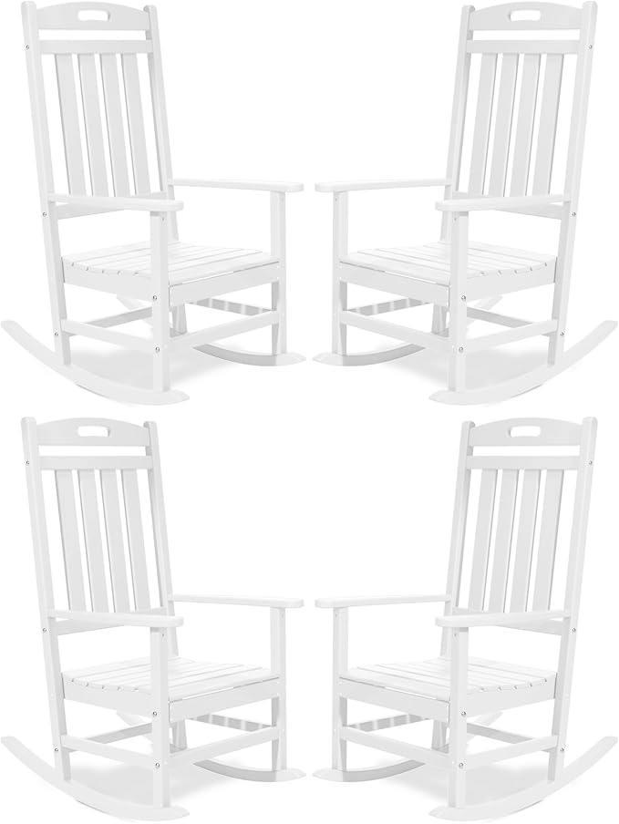 Outdoor Rocking Chair Set of 4, All-Weather Resistant Poly Lumber Rocker Chair by Adiromoti