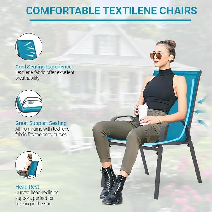 Patio Chairs Set of 6, Breathable Textilene, Weatherproof Frame, Quick Setup - Image 3
