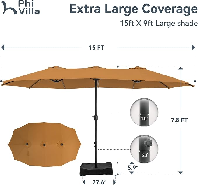 PHI VILLA 15ft Large Outdoor Patio Umbrella - Image 6