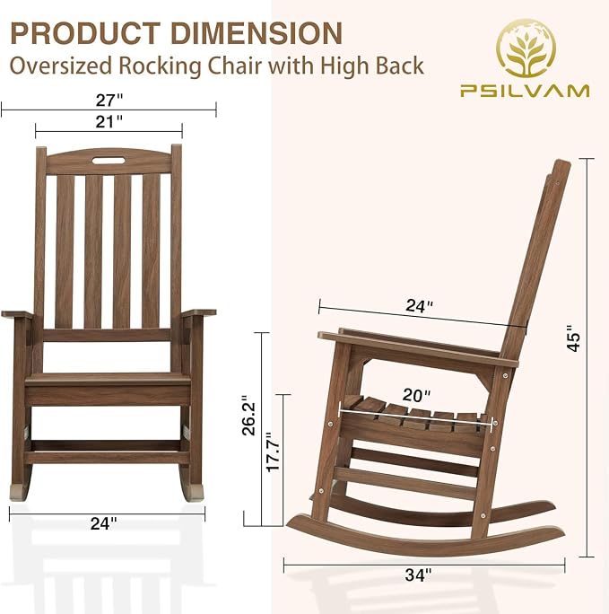 Outdoor Rocking Chair Set of 2, Oversized Porch Rocker | Weather Resistant - Image 4