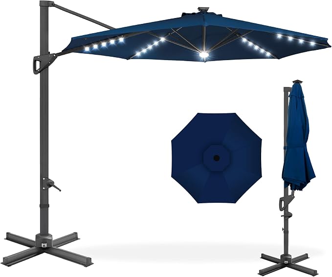 Best Choice Products 10ft Solar LED Cantilever Patio Umbrella, 360-Degree by Unknown