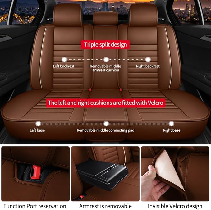 Leather Car Seat Covers for Volkswagen Golf 2001-2021,Car Seat Covers Full Set,Seat Covers with Safety,Waterproof Seat Cover Compatible Airbag(5pcs Coffee Standard)