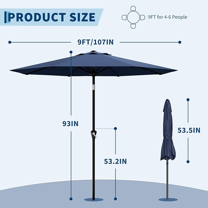 GarveeLife 9FT Umbrella Outdoor Patio, Table Umbrella - Image 2