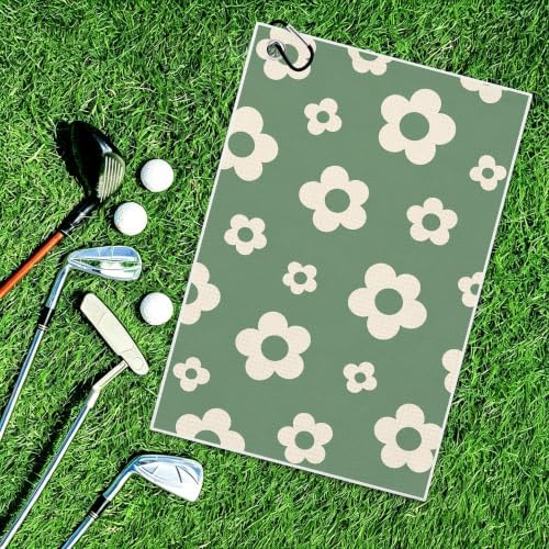Green Floral Waffle Weave Microfiber Golf Towel - Image 6