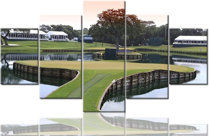 5 Panel Modern Canvas Paintings America Florida Golf Course Pictures Premium Quality Prints Artwork Giclee Green Lawn Wall Art for Living Room Home Decor Framed Stretched Ready to Hang(60''Wx32''H)