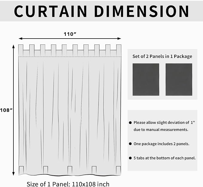 Easy-Going Outdoor Patio Curtains 2 Panels, 110x108 inch, Porch and Pergola - Image 6