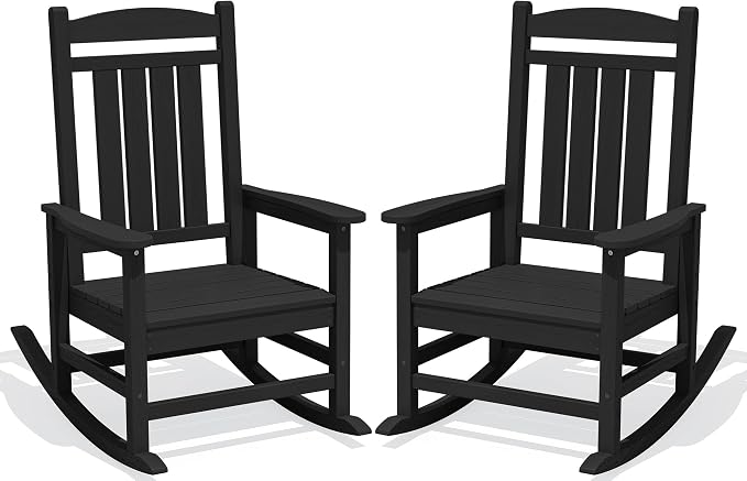 Oversized Outdoor Rocking Chairs Set of 2, HDPE Porch Rocker by KINGYES