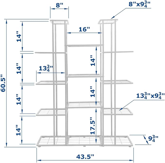 5 Tier 14 Potted White Metal Large Plant Stand Indoor Outdoor Flower Pot - Image 3