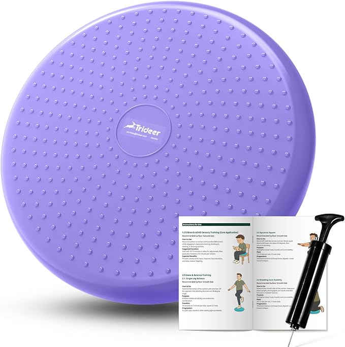Trideer Wobble Cushion Core Balance Disc, Flexible Seating for Classroom Elementary, Wiggle Seat for Sensory Kids, Balance Pad with Inflation Pump