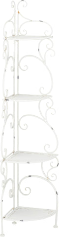 SAFAVIEH Outdoor Collection Turuca Antique White Wrought Iron 4-Tier Corner by Unknown