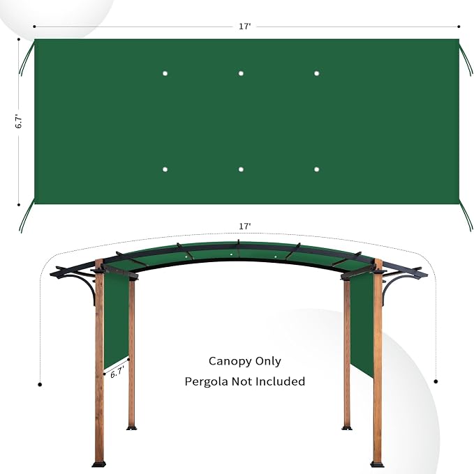 17x6.8 Ft Universal Pergola Replacement Canopy, Outdoor Canopy Shade Cover | - Image 2