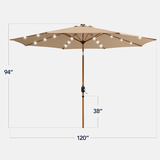 Best Choice Products 10ft Solar Market Patio Umbrella w/Woodgrain Pattern Pole - Image 2