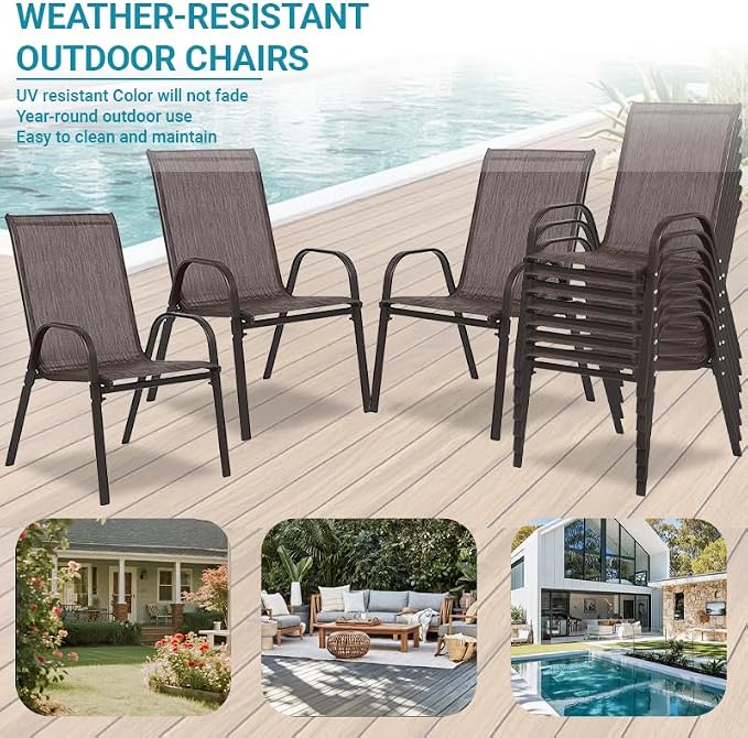 Patio Chairs Set of 6, Breathable Textilene, Weatherproof Frame, Quick Setup - Image 5