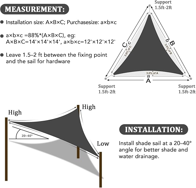 Shade&Beyond Triangle Sun Shade Sail 16'X16'X16' Permeable Canopy Dark Grey - Image 6