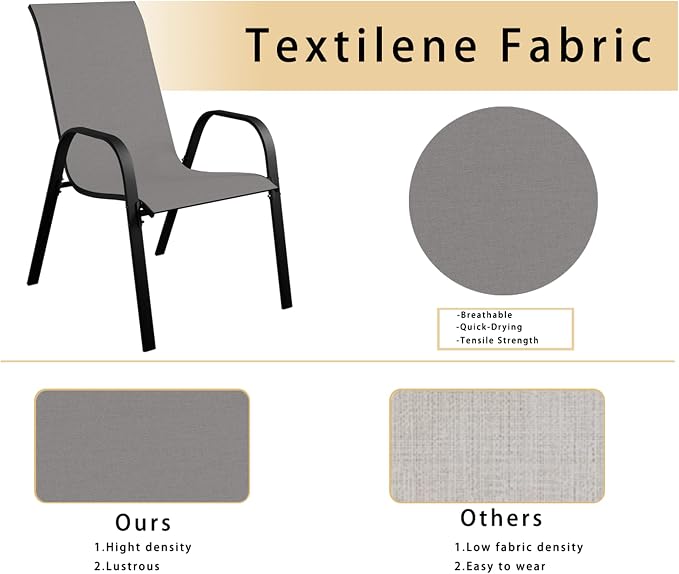 Stackable Patio Chairs Set of 1/2/4, Heavy Duty Metal Frame & Teslin Fabric - Image 4