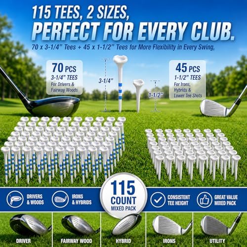 Oversized Head Golf Tees – 115 Pack, 3-1/4" & 1-1/2" Mixed Sizes, 4-Prong Low - Image 7