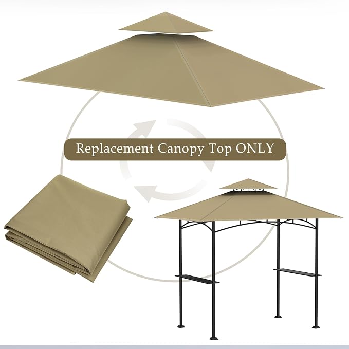 5x8Ft Grill Gazebo Replacement Top, Khaki Canopy Top Cover Only | Double-Layer - Image 6