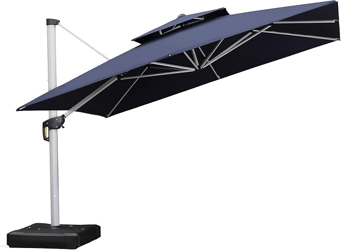 PURPLE LEAF Cantilever Patio Umbrellas 12' x 12' Large Double Top Navy Blue | by PURPLELEAF