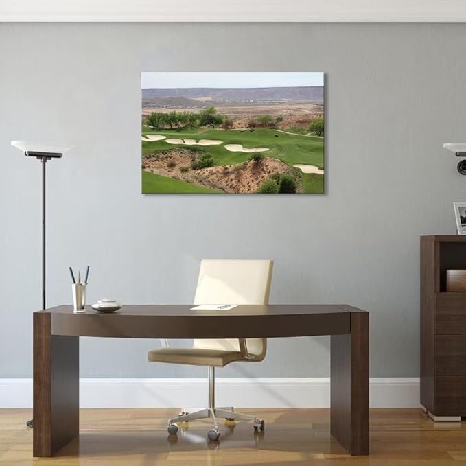 Nevada Mountains Golf Course Wall Art Golf Course Canvas Prints Wall Decor for Living Room Bedroom Bathroom Home Decorations Framed Artwork Ready to Hang(12''H x 16''W)