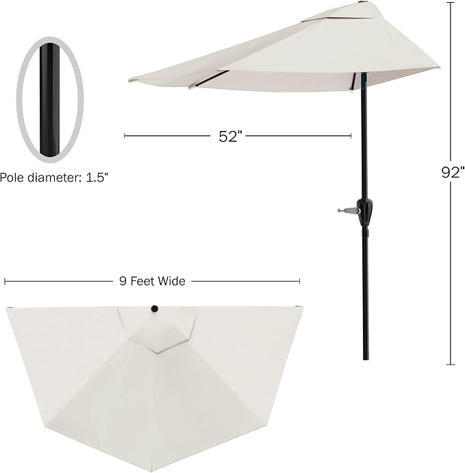 Pure Garden Half Umbrella Outdoor Patio Shade - Image 2