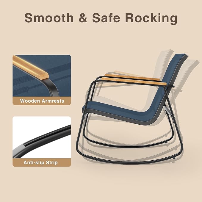 3-Piece Outdoor Rocking Bistro Set, Patio Furniture Set, 2 Rocking Chairs - Image 2