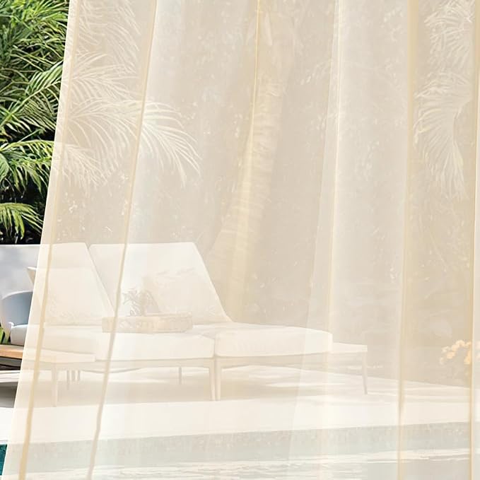 MIULEE Cream Beige Waterproof Outdoor Sheer Curtains - Image 6